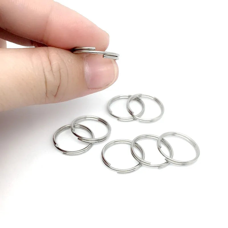 100x Schlüsselanhänger Edelstahl 6-20 mm DIY Verbinder rund silberfarbend