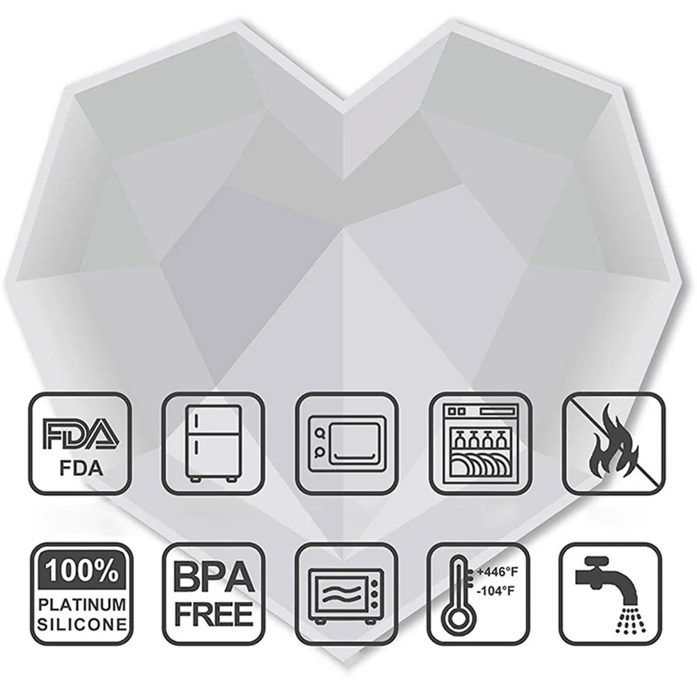 3D Silikonform Herz Diamant für Schokolade und Dessert