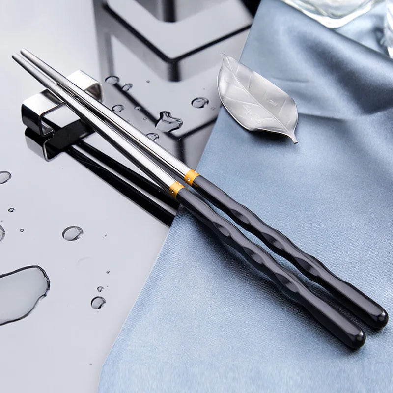 5er Set Edelstahl Essstäbchen Non Slip Mehrweg Sushi Stäbchen Schwar Weiß