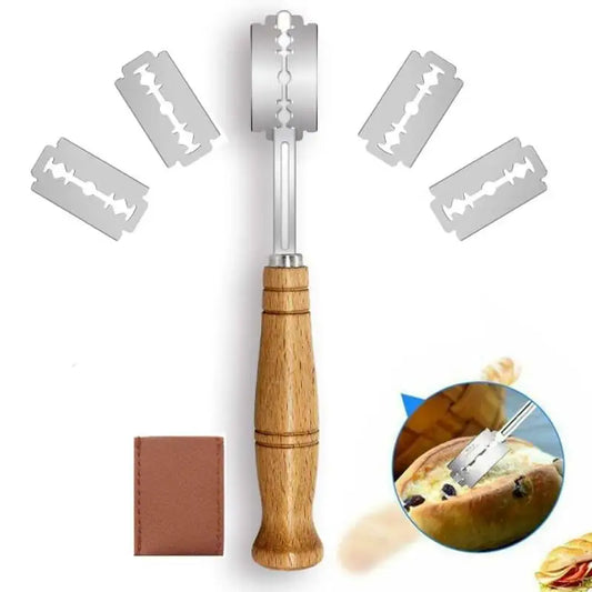 Brot Scoring Messer mit 5 Rasierklingen und Lederschutz für Teigschneider