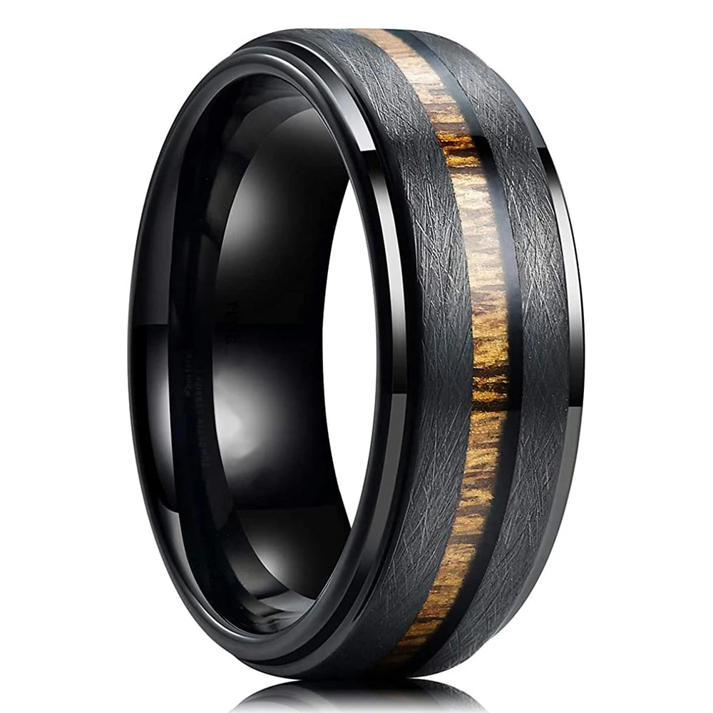 Elegante Herren Edelstahlring 8mm mit Bernstein Inlay
