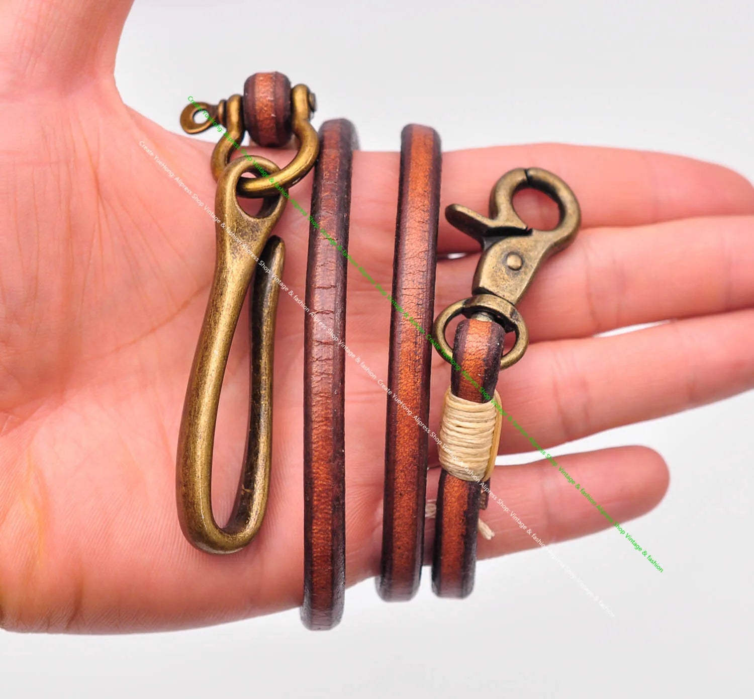 Handgemachter brauner Leder Schlüsselanhänger lange Brieftaschenkette-Yabubest - Home & More