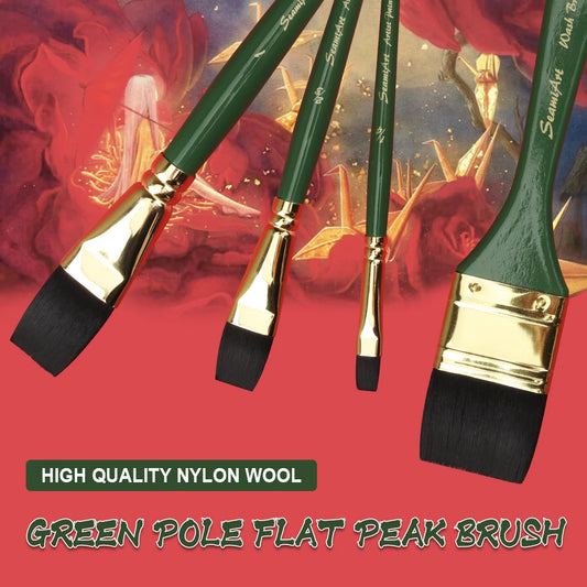 Flacher Künstlerpinsel aus Nylon mit kurzem Holzgriff für Aquarell Acryl