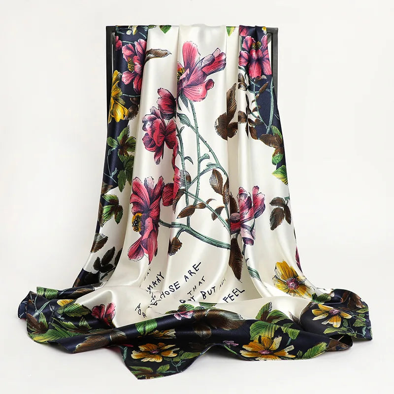 2024 seide Schal Quadrat Schal Für Frauen Drucken Stirnband Foulard Satin Hijab Haar Bands Halstuch Weibliche Kopf Wraps Bandana
