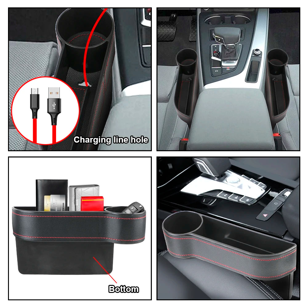 Universal PU Leder Auto Sitz Lücke Organizer Box mit Ladefach Telefon Halter