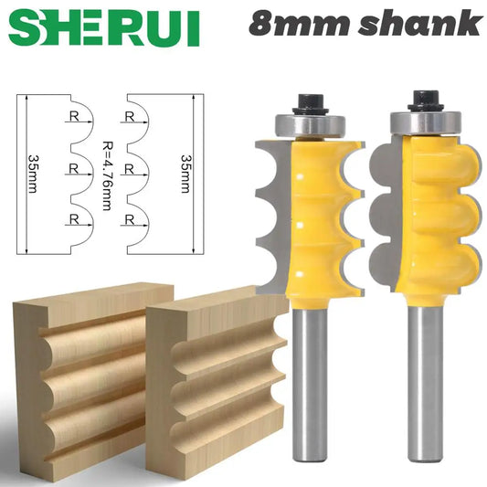 2-teiliges 8mm Schaft Fräser Set mit Triple Perle und Triple Flöte für Holz