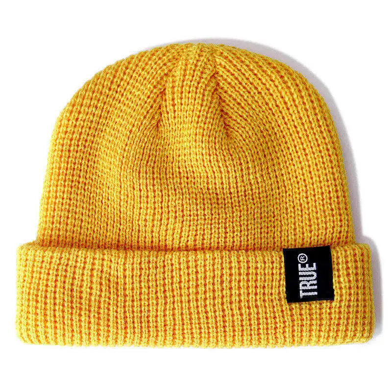 Kurze Unisex Beanie Mütze Gestrickt Winterhut Mit Brief Muster