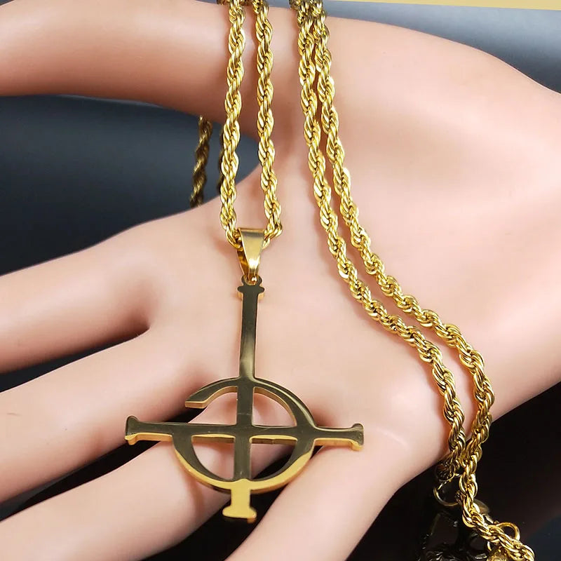 Edelstahl Halskette mit geometrischem Witchcraft Pentagram Anhänger 60cm