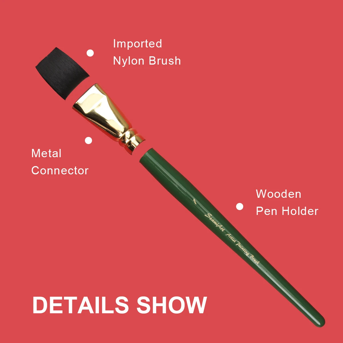 Flacher Künstlerpinsel aus Nylon mit kurzem Holzgriff für Aquarell Acryl