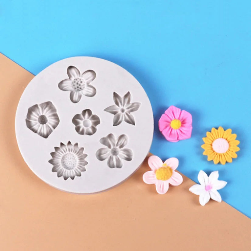 Florale Silikonform für Zuckerblumen – Gänseblümchen, Rose - Chrysantheme Set