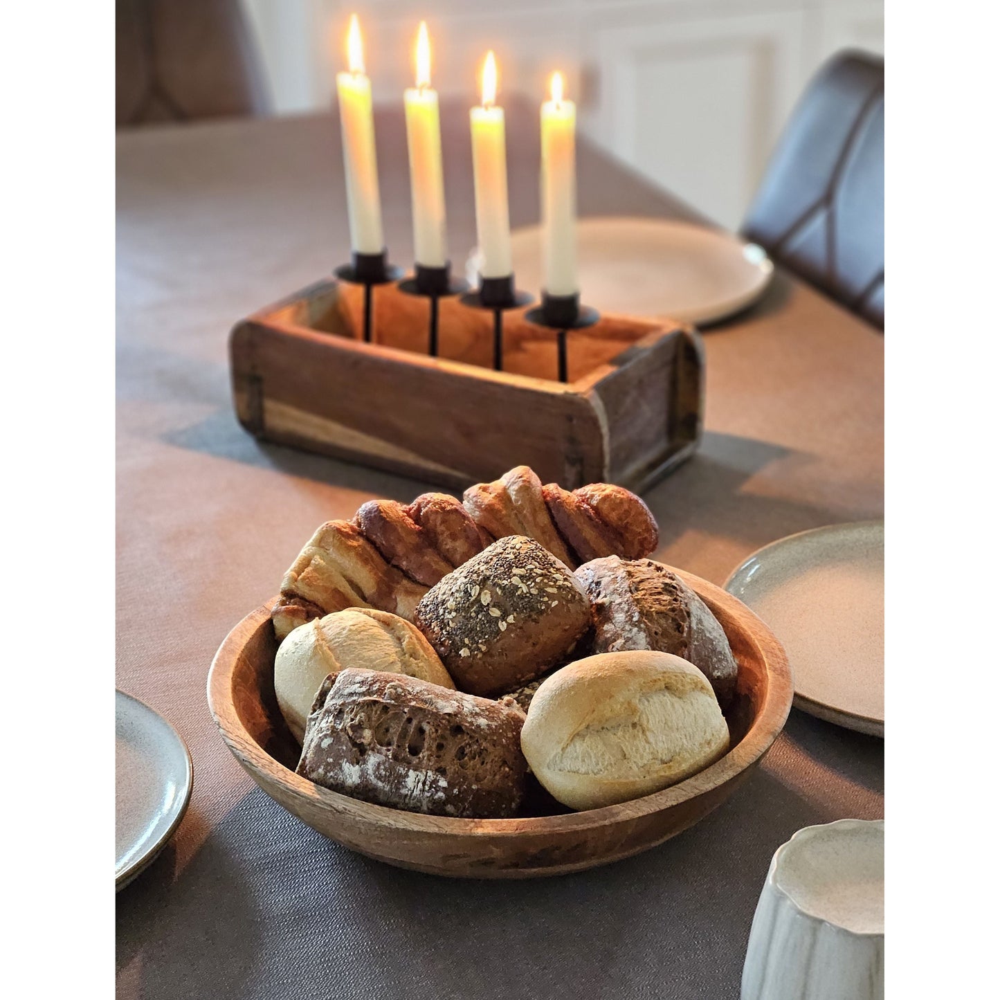 Holzschale Mango Holz Schale Dekoschale Brotschale Mangoholz Ø 38 cm