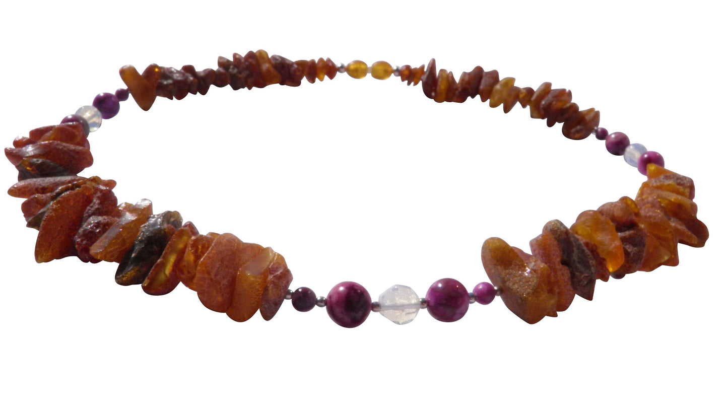 Bernsteinkette für den Hund mit Mondstein und Sugilith 48cm