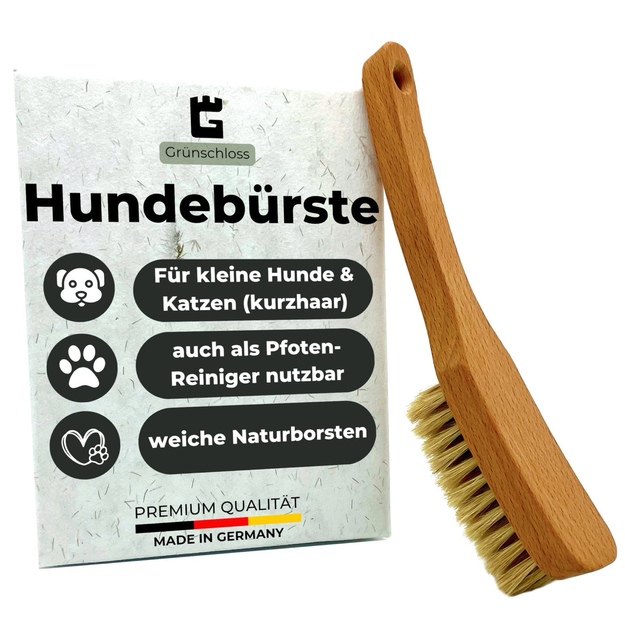 Sanfte Naturborsten Bürste für Kurzhaar Hunde und Katzen-Grünschloss