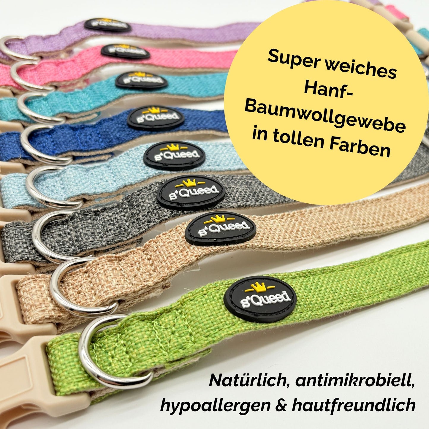 Hundehalsband-Set "Hempy" - Halsband + Leine + gravierte Hundemarke