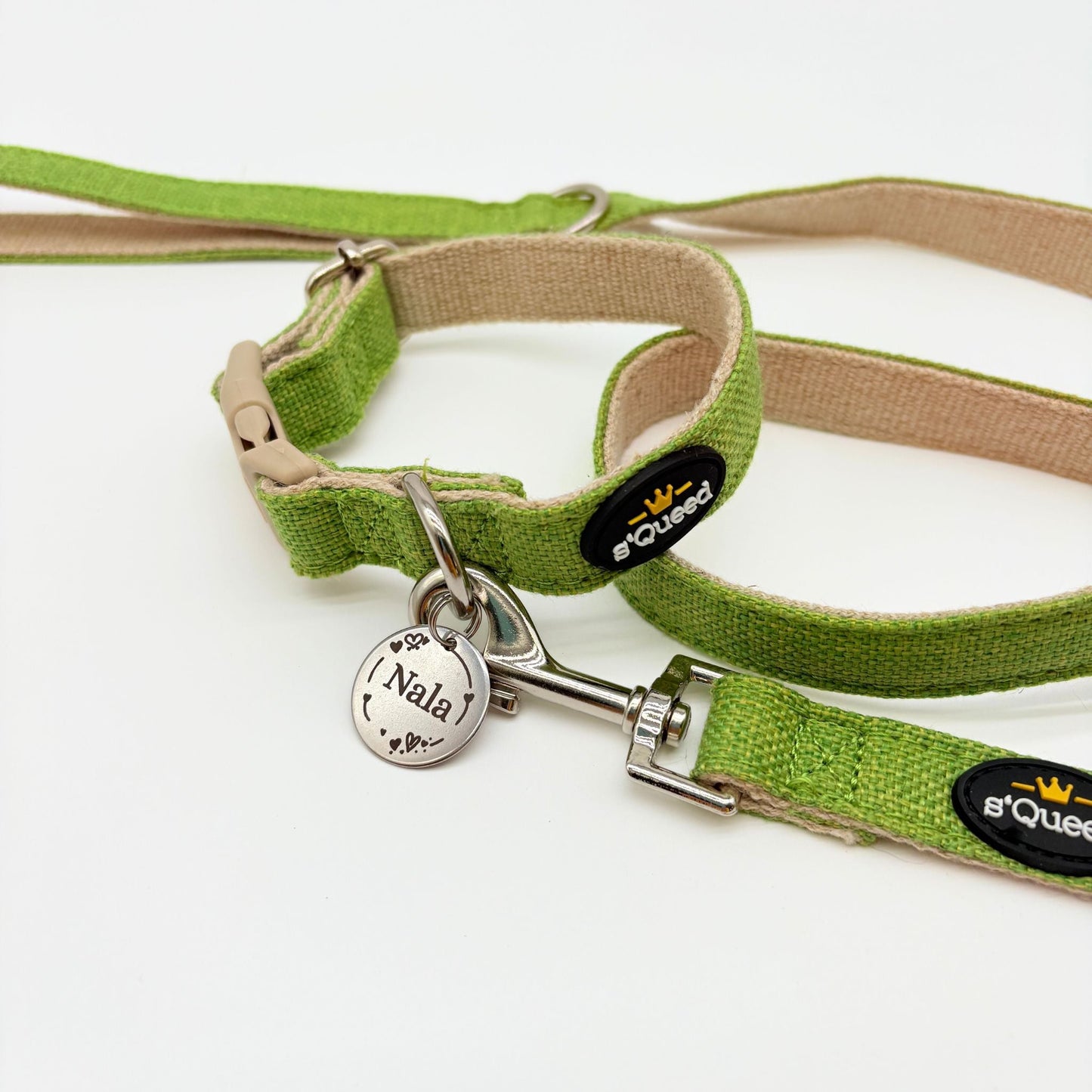 Hundehalsband-Set "Hempy" - Halsband + Leine + gravierte Hundemarke
