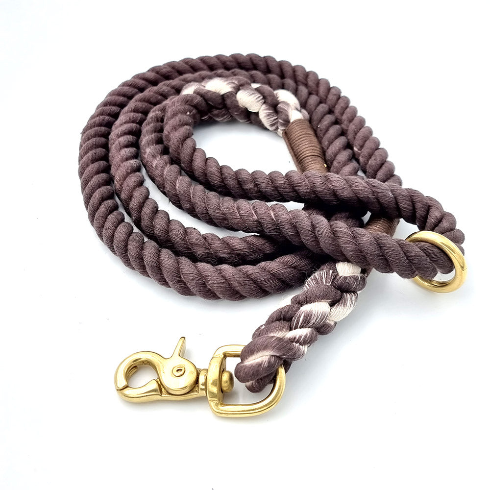 Gedrehte Baumwoll Hundeleine mit Messingkarabiner und Zubehörring