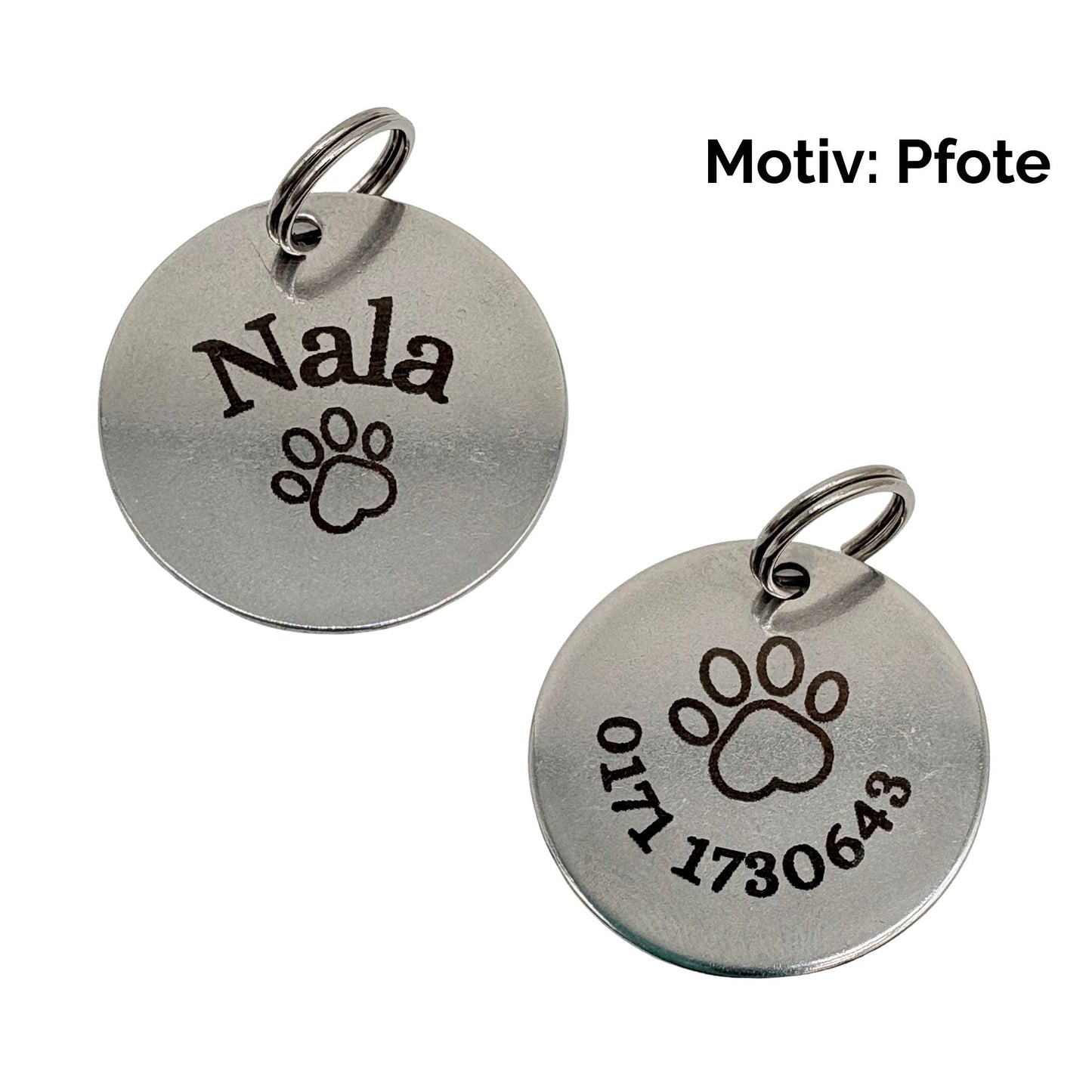 Edelstahl Hundemarke 25mm mit beidseitiger Gravur und Ring
