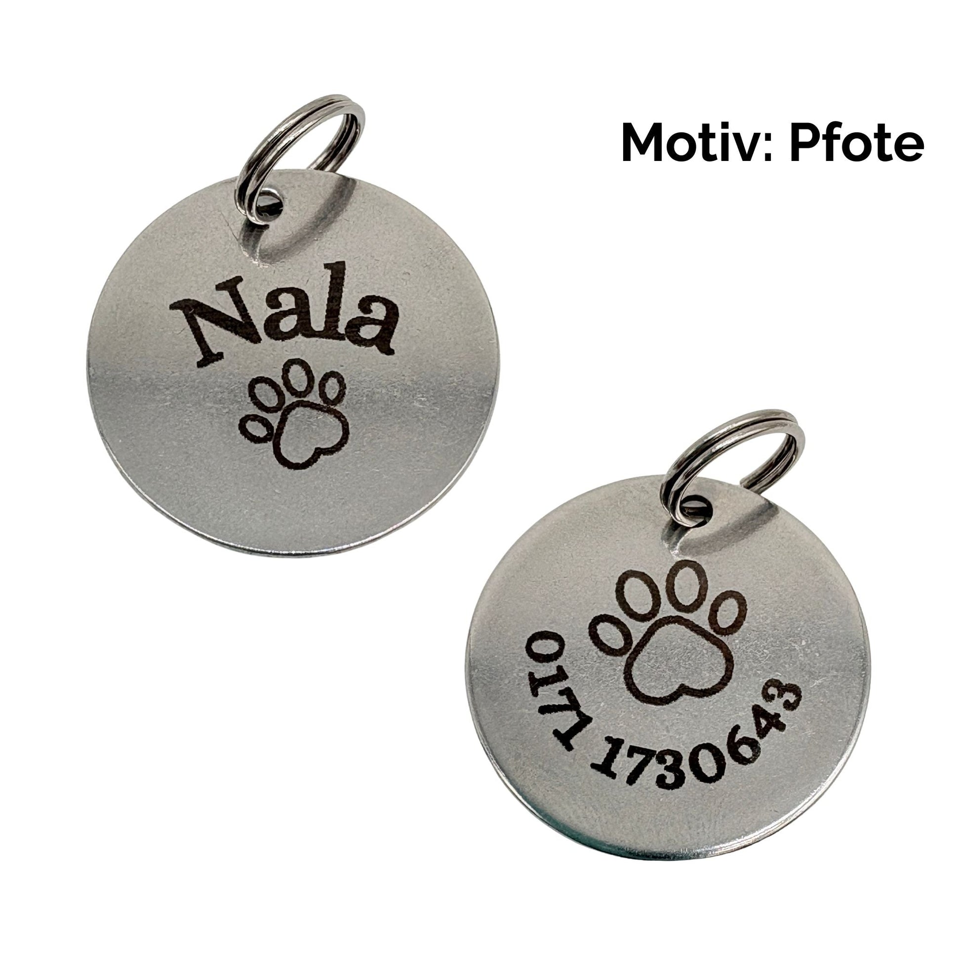 Edelstahl Hundemarke 25mm mit beidseitiger Gravur und Ring