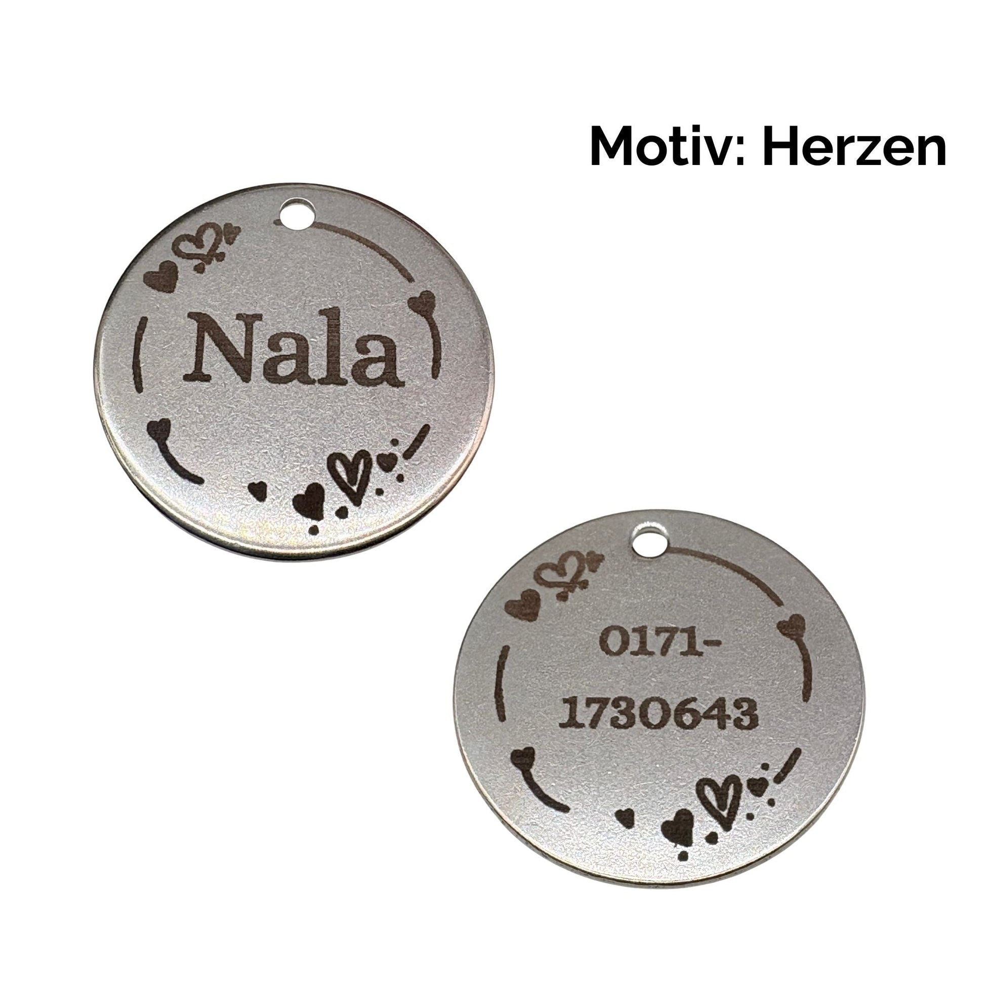 Edelstahl Hundemarke 25mm mit beidseitiger Gravur und Ring