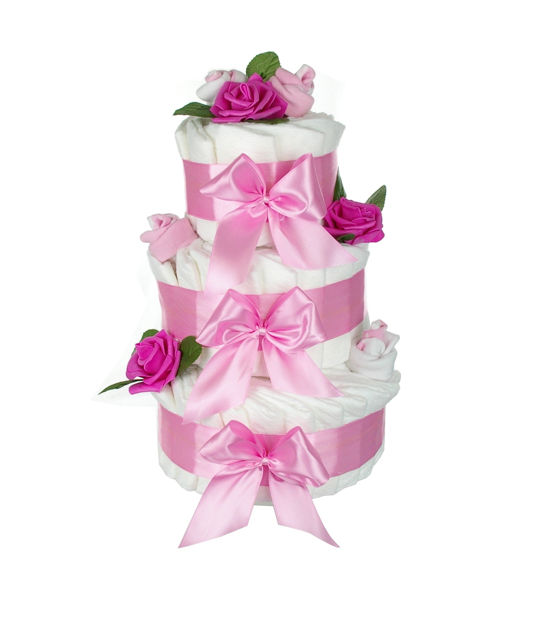 Große Windeltorte Rosenblüte | 3-stöckig rosa-dubistda