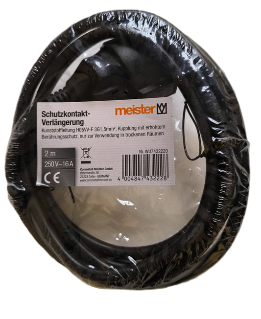 Schutzkontakt-Verlängerung 2 m in Schwarz, 1-fach-MEISTER