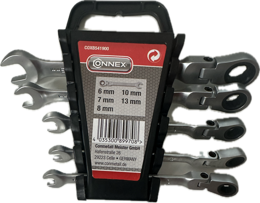 Gelenkratschengabelschlüssel 5-teilig mit flexiblem Ratschenkopf-HEIMWERKA