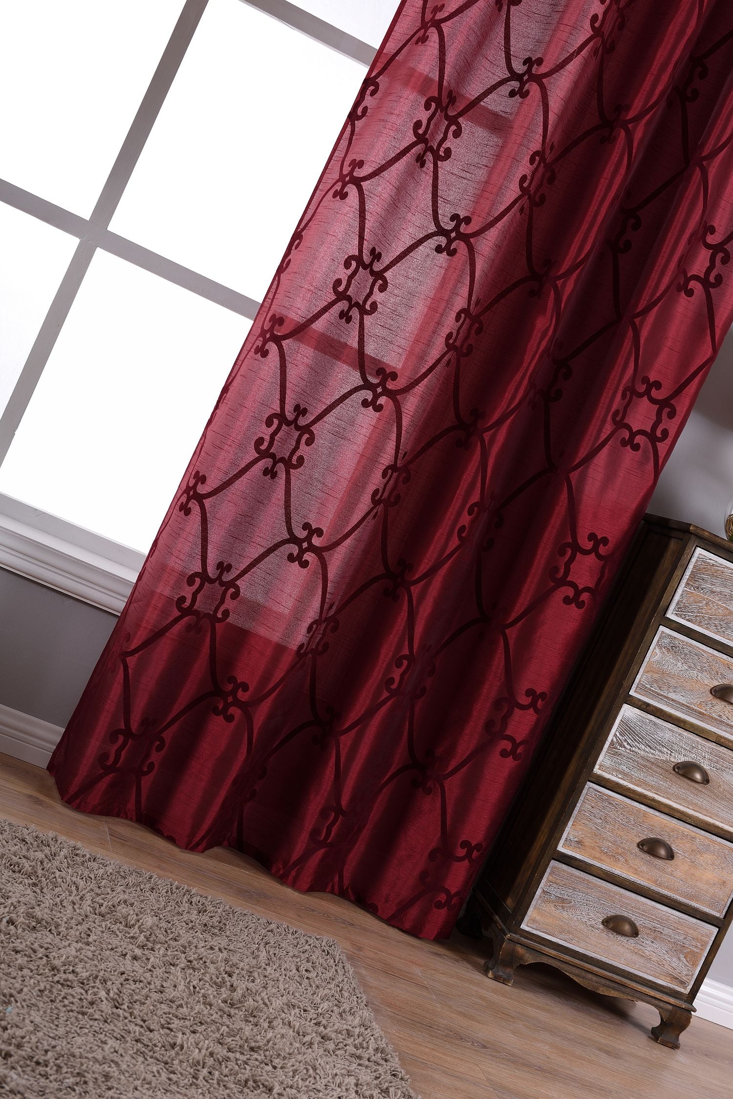 Vorhang Wildseide Optik blickdicht Flockfasern Deko gemustert, blickdicht mit verdecktem Schlaufenband 20200-20210-gardinenbox.de