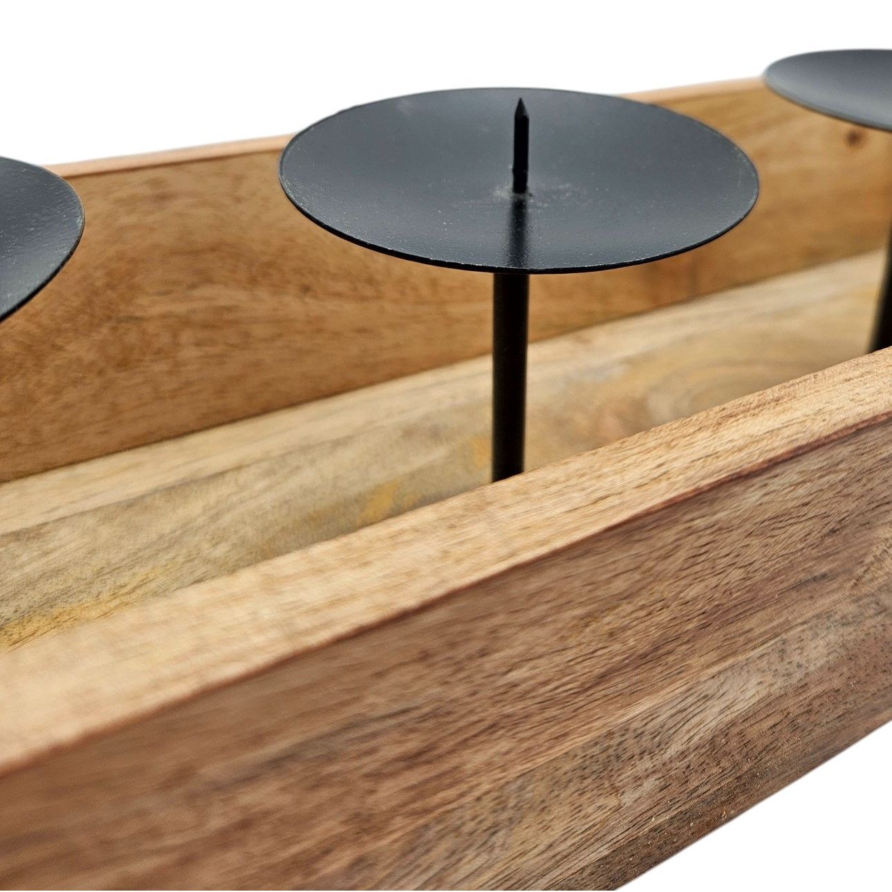 Moderner Kerzenhalter aus Mangoholz für 4 Kerzen 53 cm