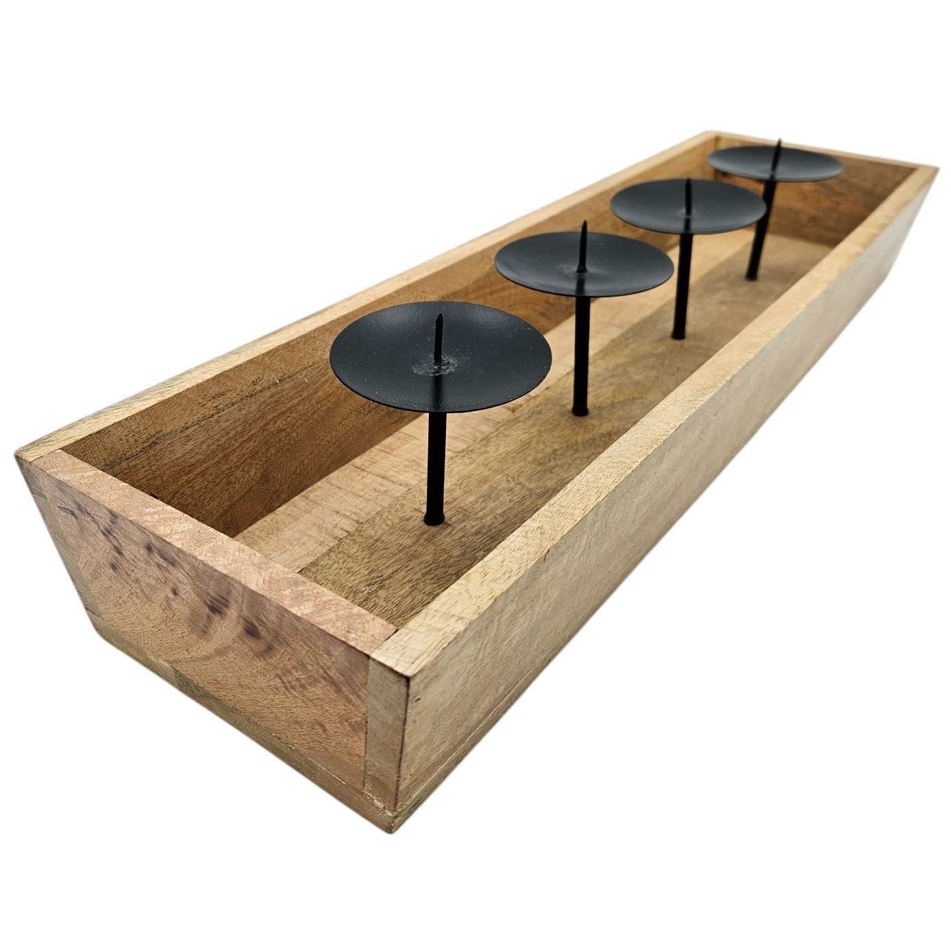 Moderner Kerzenhalter aus Mangoholz für 4 Kerzen 53 cm