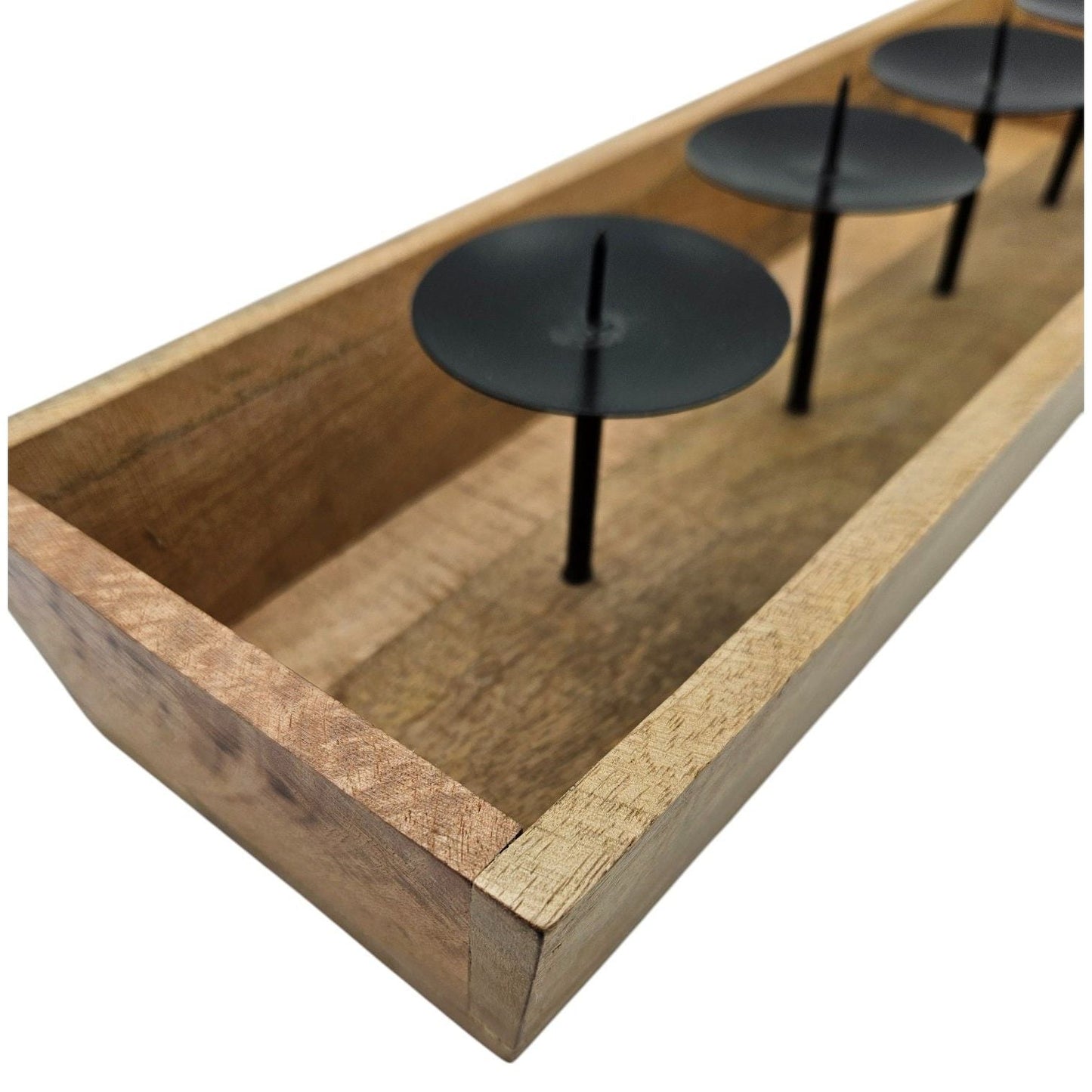 Moderner Kerzenhalter aus Mangoholz für 4 Kerzen 53 cm