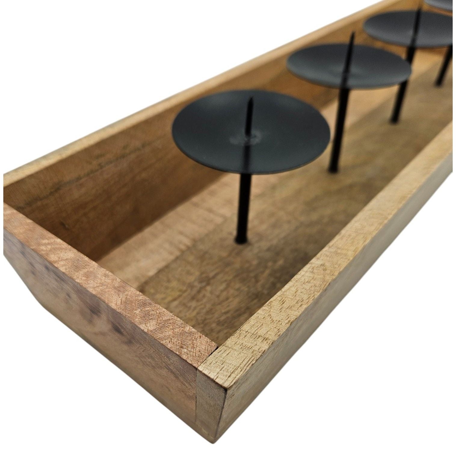 Moderner Kerzenhalter aus Mangoholz für 4 Kerzen 53 cm