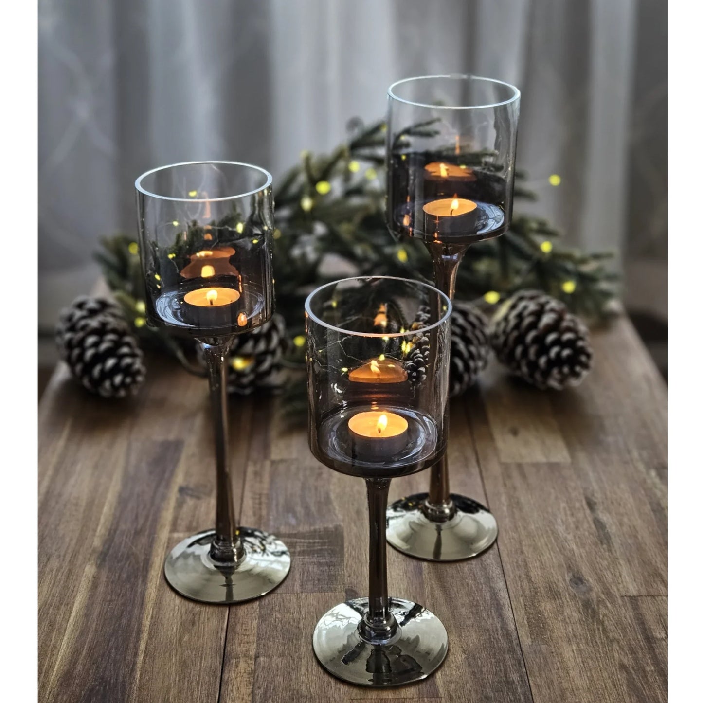 Kerzenleuchter aus Glas 3er Set Kerzenglas Windlicht Weihnachten silber Stumpenkerzen