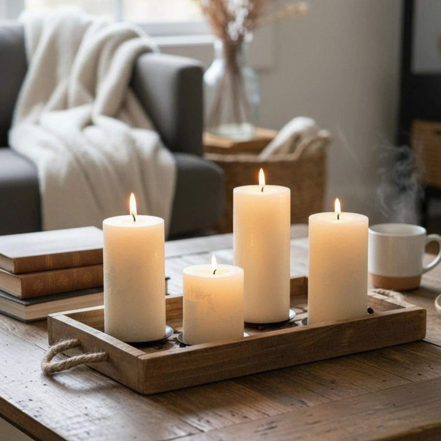 Schwarzes Kerzenteller Set 4 Stück Metall Stumpenkerzen