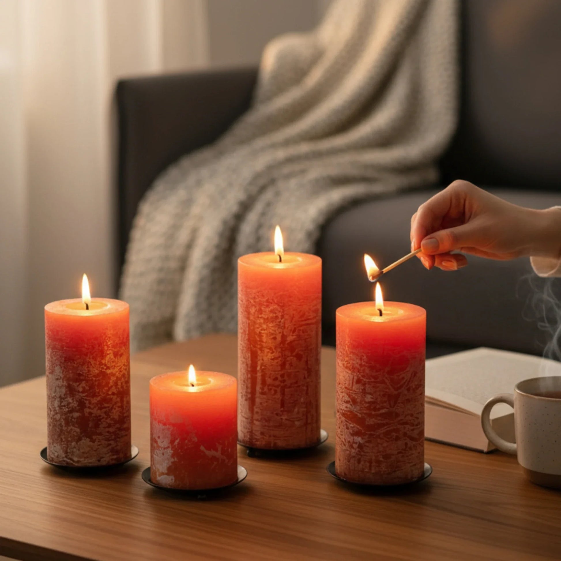 Kerzenhalter schwarz 4 Stück Stumpenkerzen Teller Kerzenteller Weihnachten 12 cm