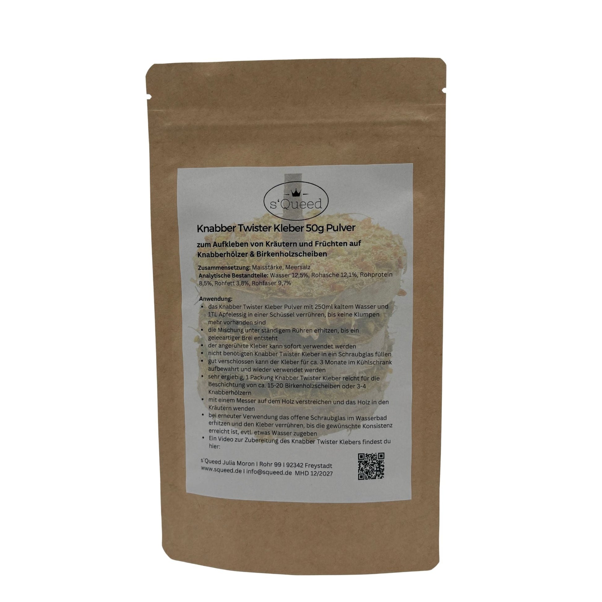 Knabber Twister Kleber 50g zur Beschichtung von Knabber Twister Holzscheiben und Birkenhölzern