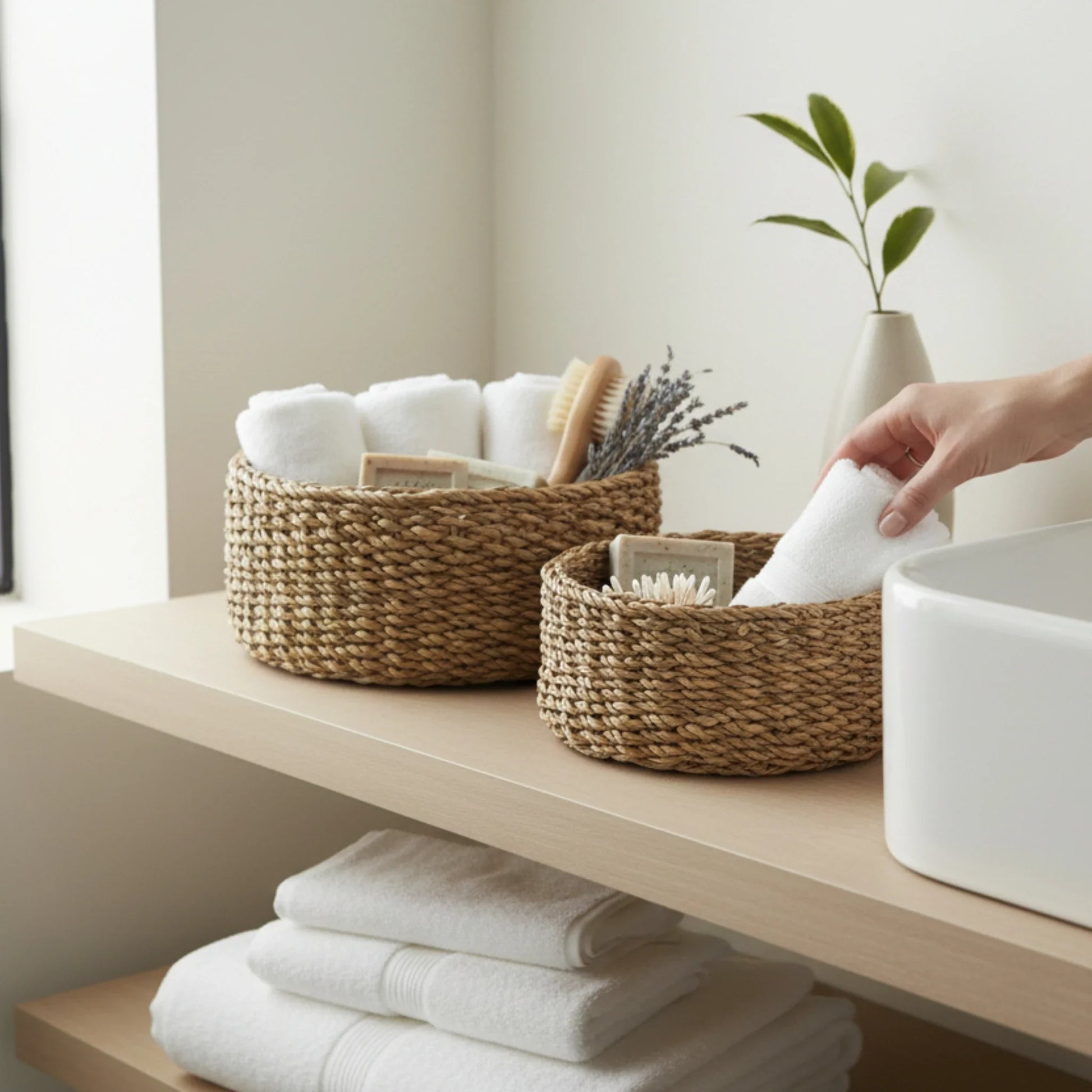 3 Körbe runder Korb Seegras Aufbewahrungskorb Dekokorb natur braun rund Körbche-Miamonda