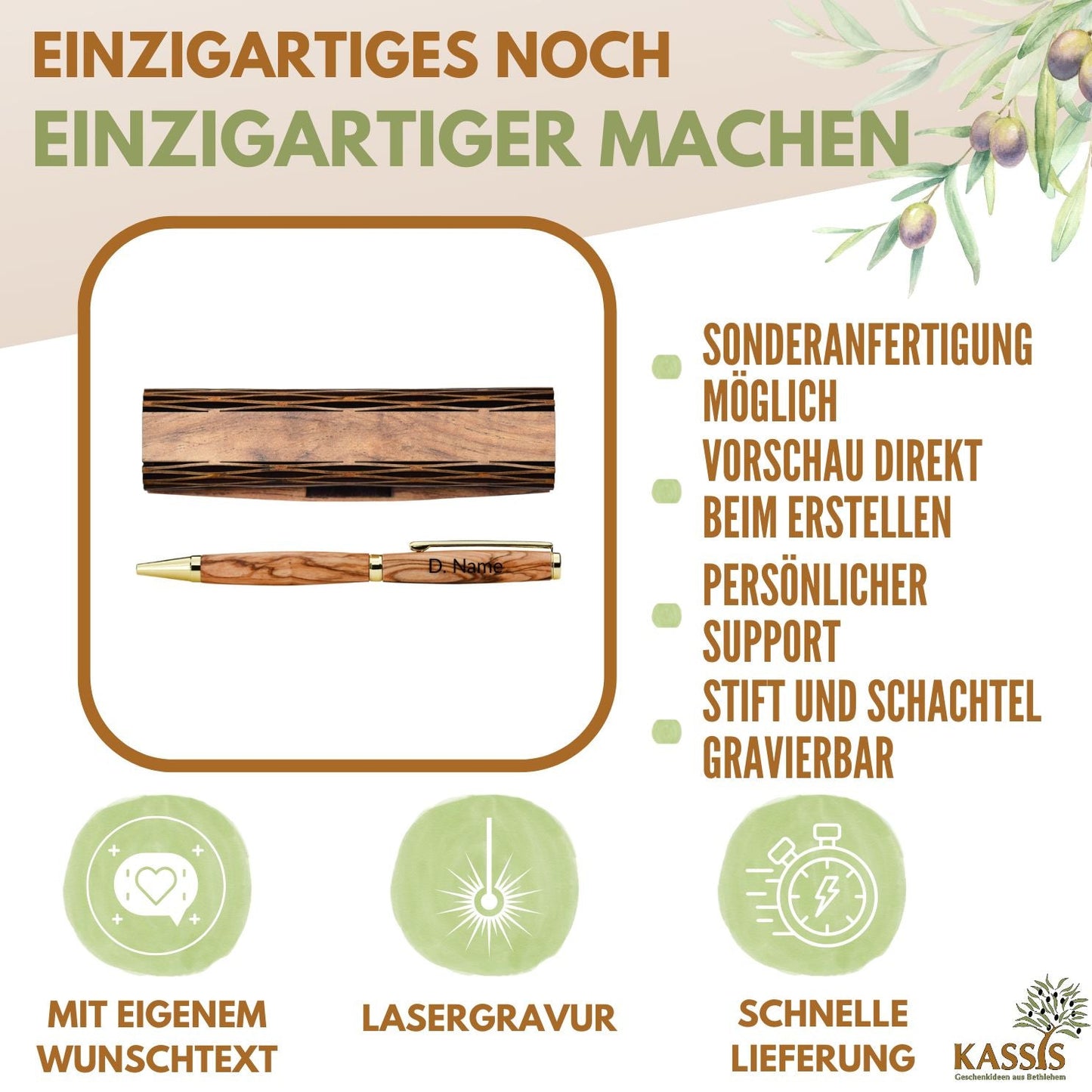 Kugelschreiber aus Olivenholz in eleganter Geschenkbox