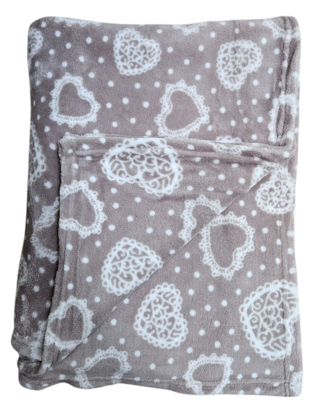 Kuscheldecke Herzen 150x200 cm Creme Grau Beige Rot Wohndecke