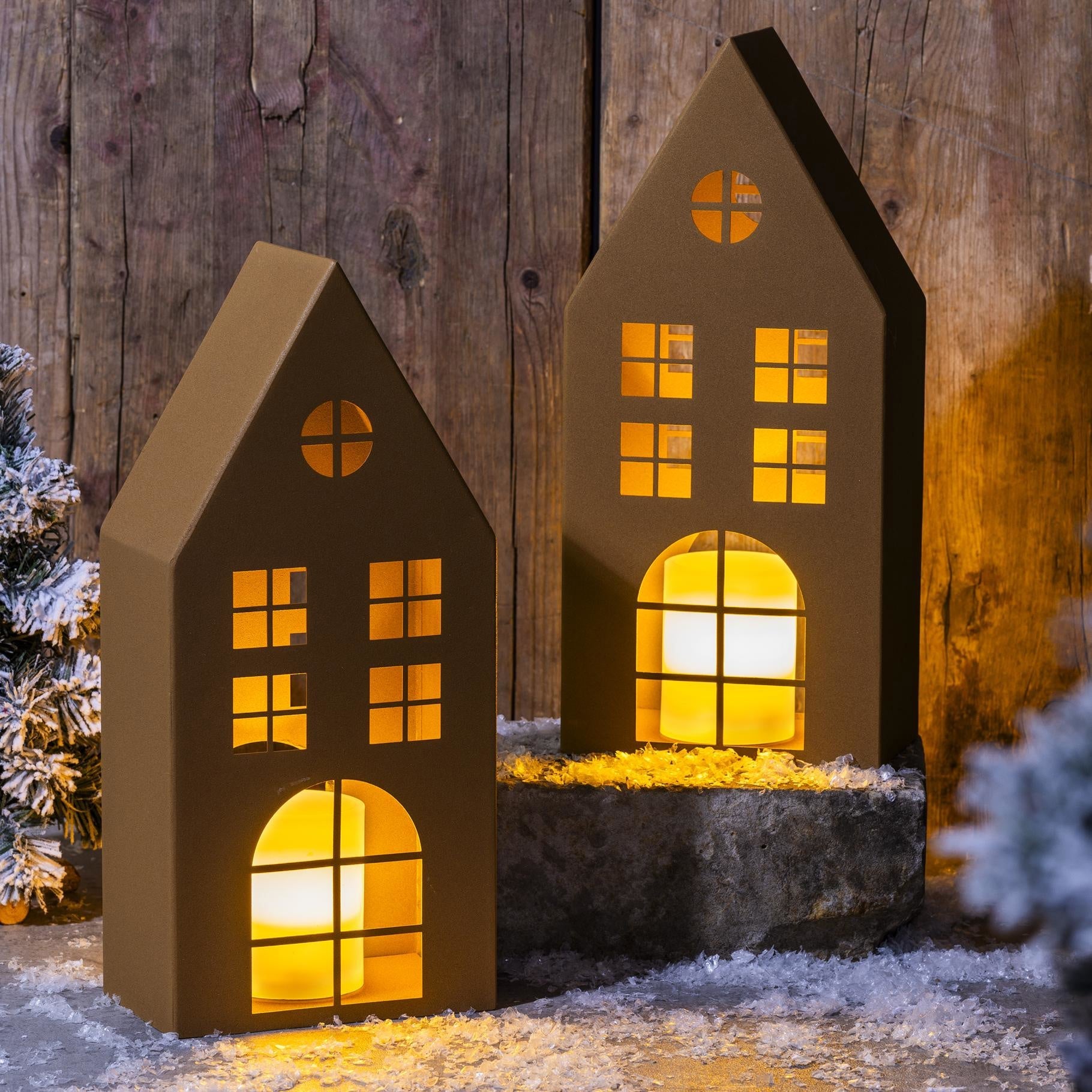 Rustikales Laternenhaus Windlicht aus Metall Rostoptik 40 cm