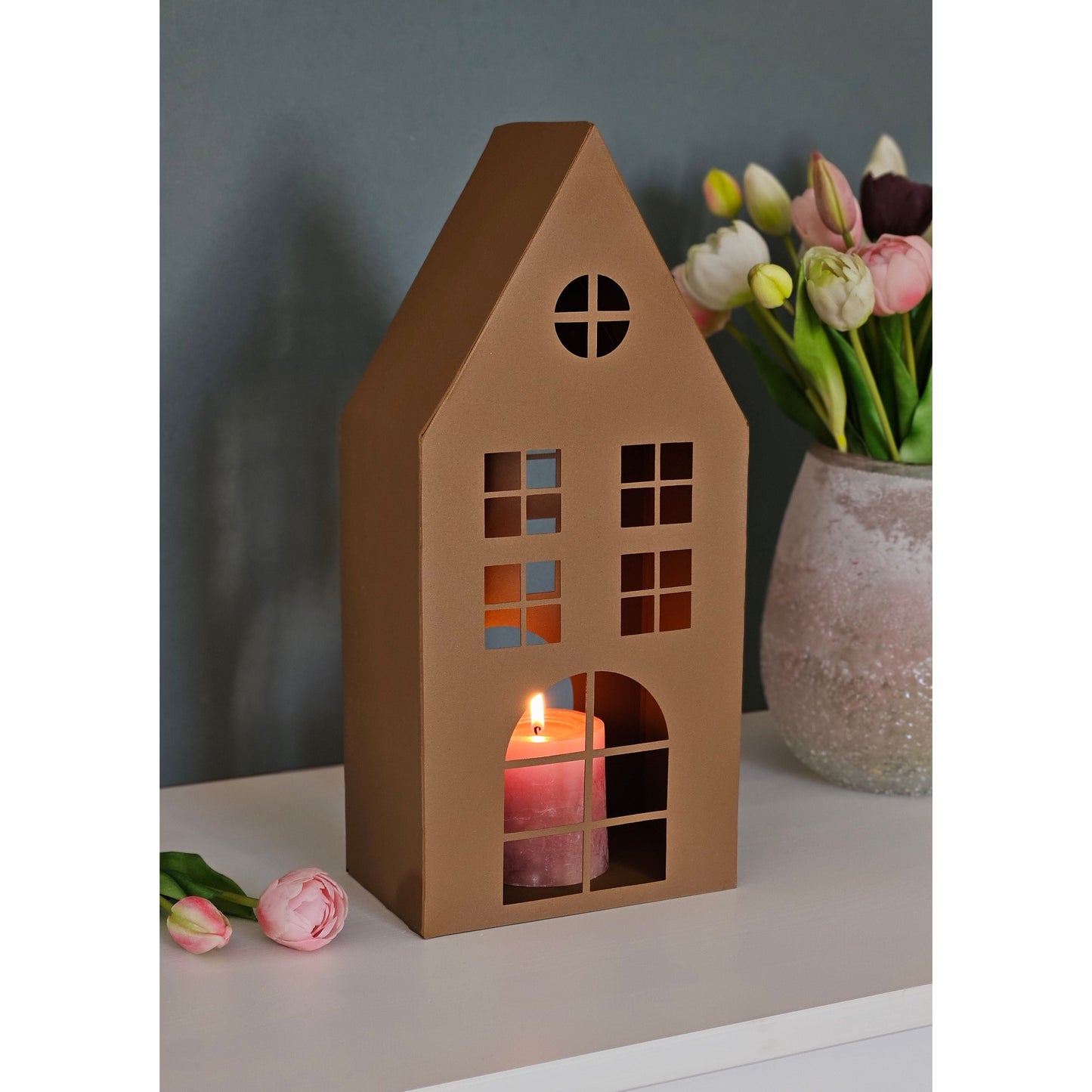 Rustikales Laternenhaus Windlicht aus Metall Rostoptik 40 cm