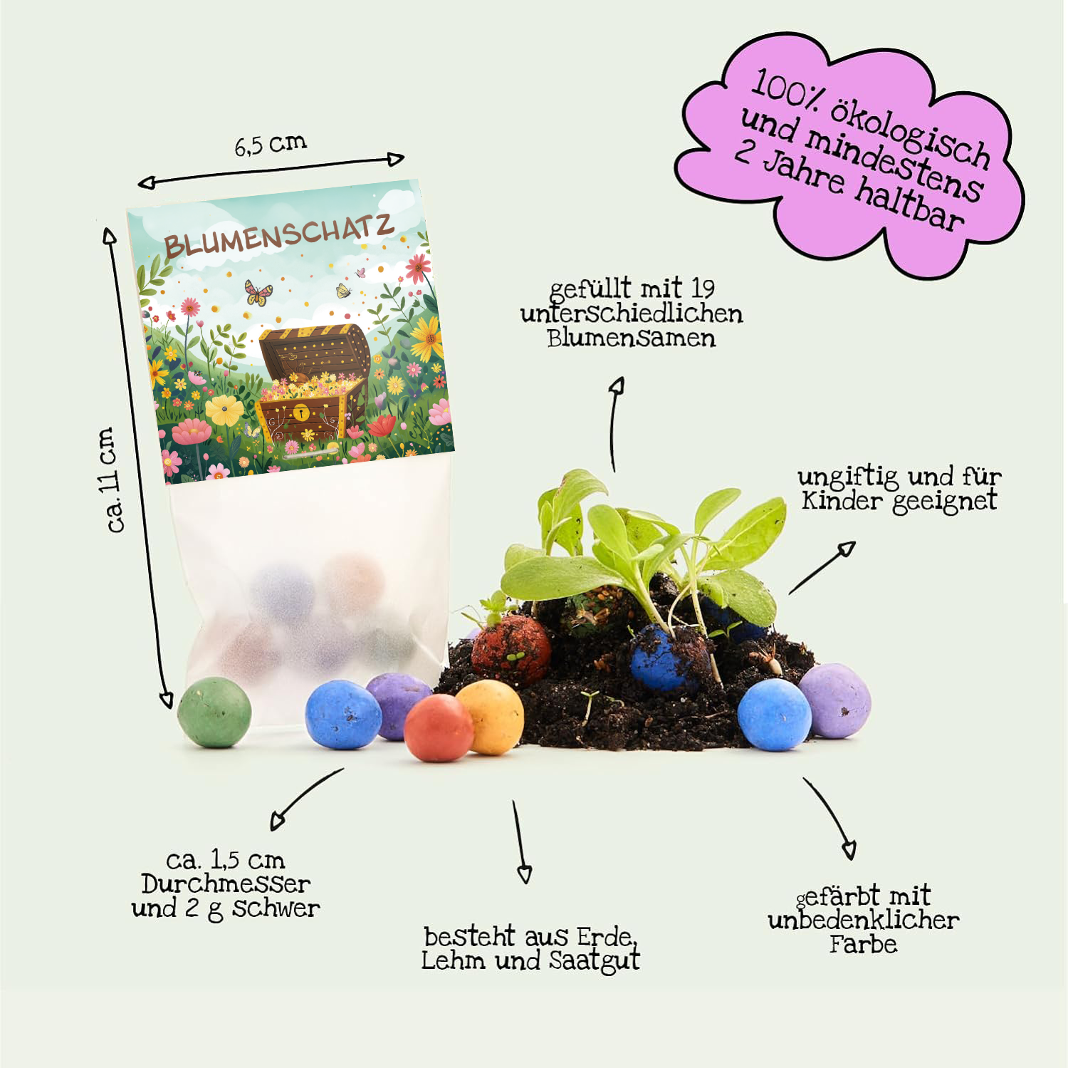 10x5 Blumenmurmeln im Tütchen nachhaltige Mitgebsel für Kinder und Kita-Die Stadtgärtner