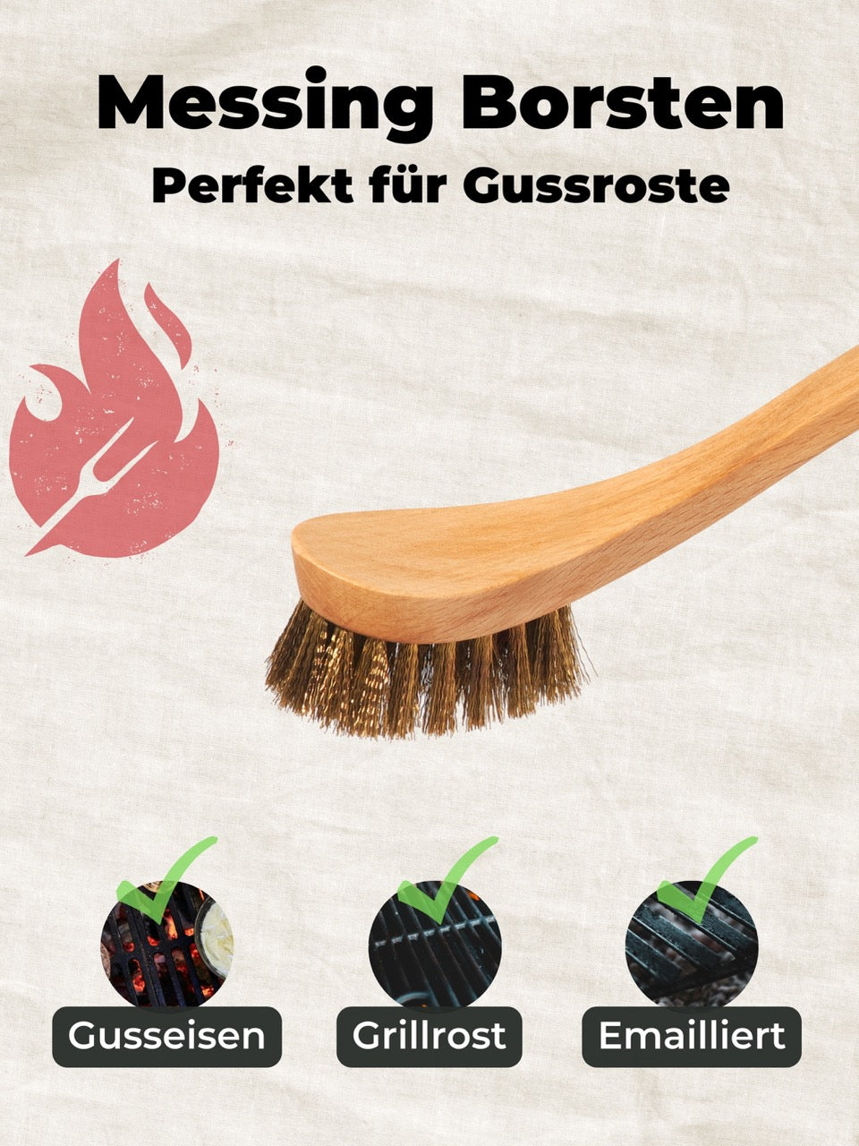 Grillbürste Messing für Gussrost & Grillrost Reinigung - Gusseisen Reiniger-Grünschloss