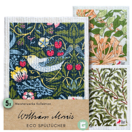 5x Art Spültücher bedruckt Set - William Morris Meisterwerke