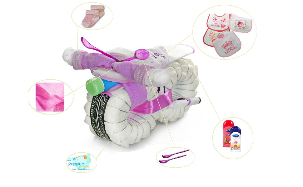 Windelmotorrad ROCKSTAR Windeltorte rosa-dubistda