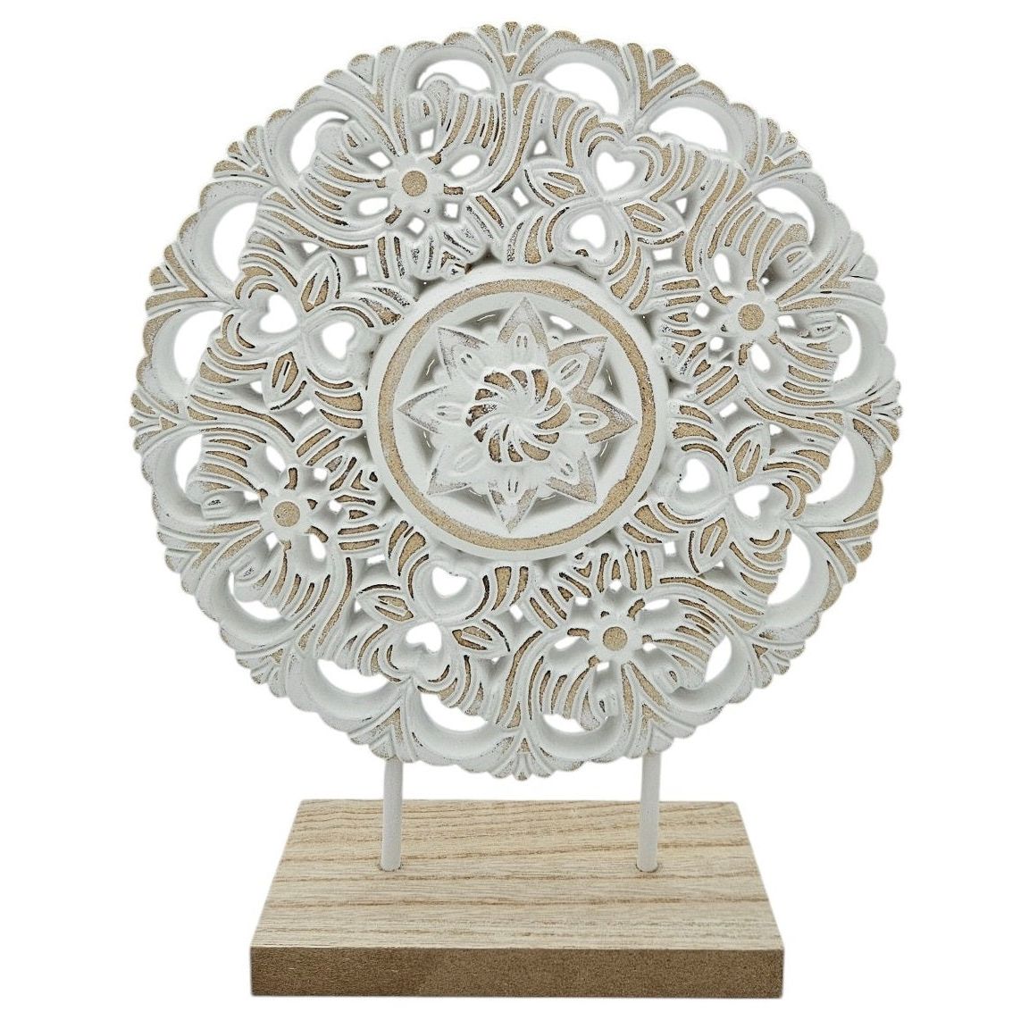 Ornament mit Sockel Aufsteller Holzbild Schabby Vintage Blumenmuster Rund Ø 23cm