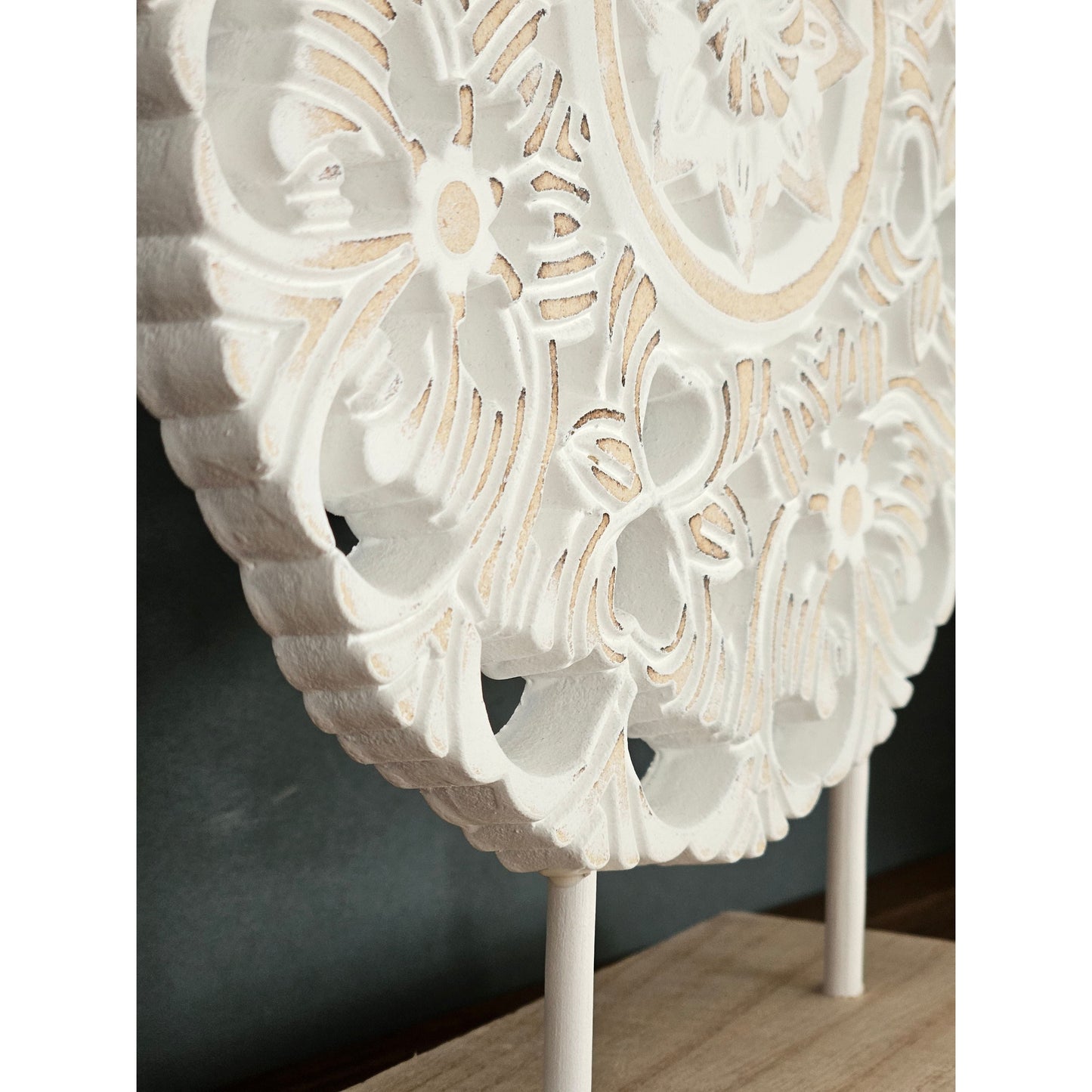 Ornament mit Sockel Aufsteller Holzbild Schabby Vintage Blumenmuster Rund Ø 23cm