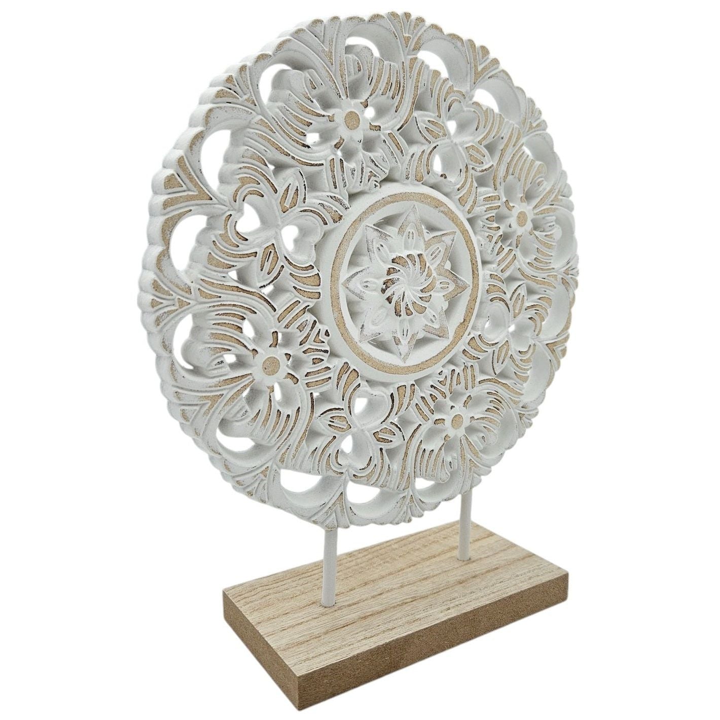 Ornament mit Sockel Aufsteller Holzbild Schabby Vintage Blumenmuster Rund Ø 23cm