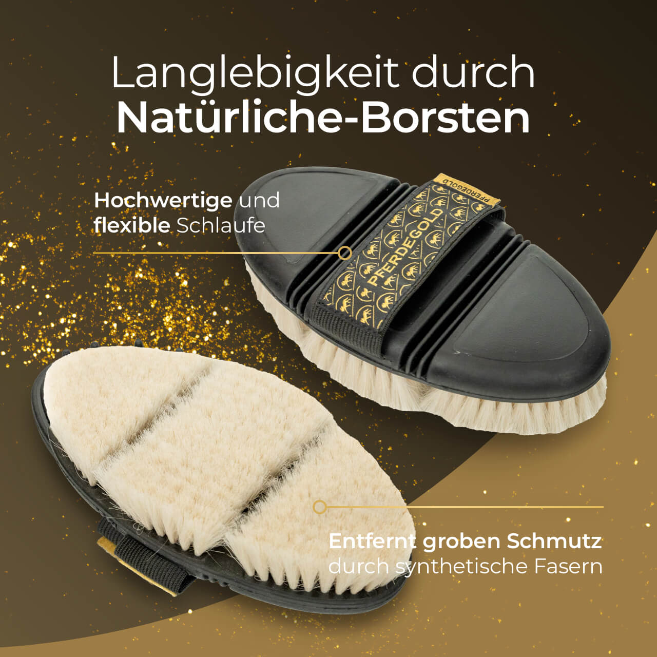 Brustelbürste für Pferdefell mit elastischer Handschlaufe und Flexibilität-Pferdegold®