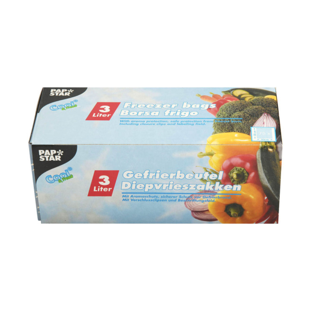 Starpak 75 Gefrierbeutel, LLDPE, 3 L, 32 x 25 cm transparent in Faltschachtel | Faltschachtel (75 Stück) - Yabubest - Home & More