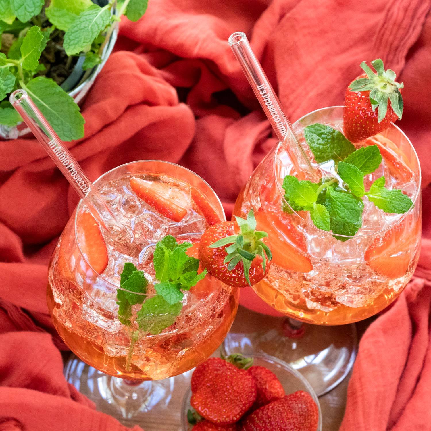 Prosecco Sprüche gravierte Glasstrohhalme mit 6 lustigen Sekt Trinksprüchen